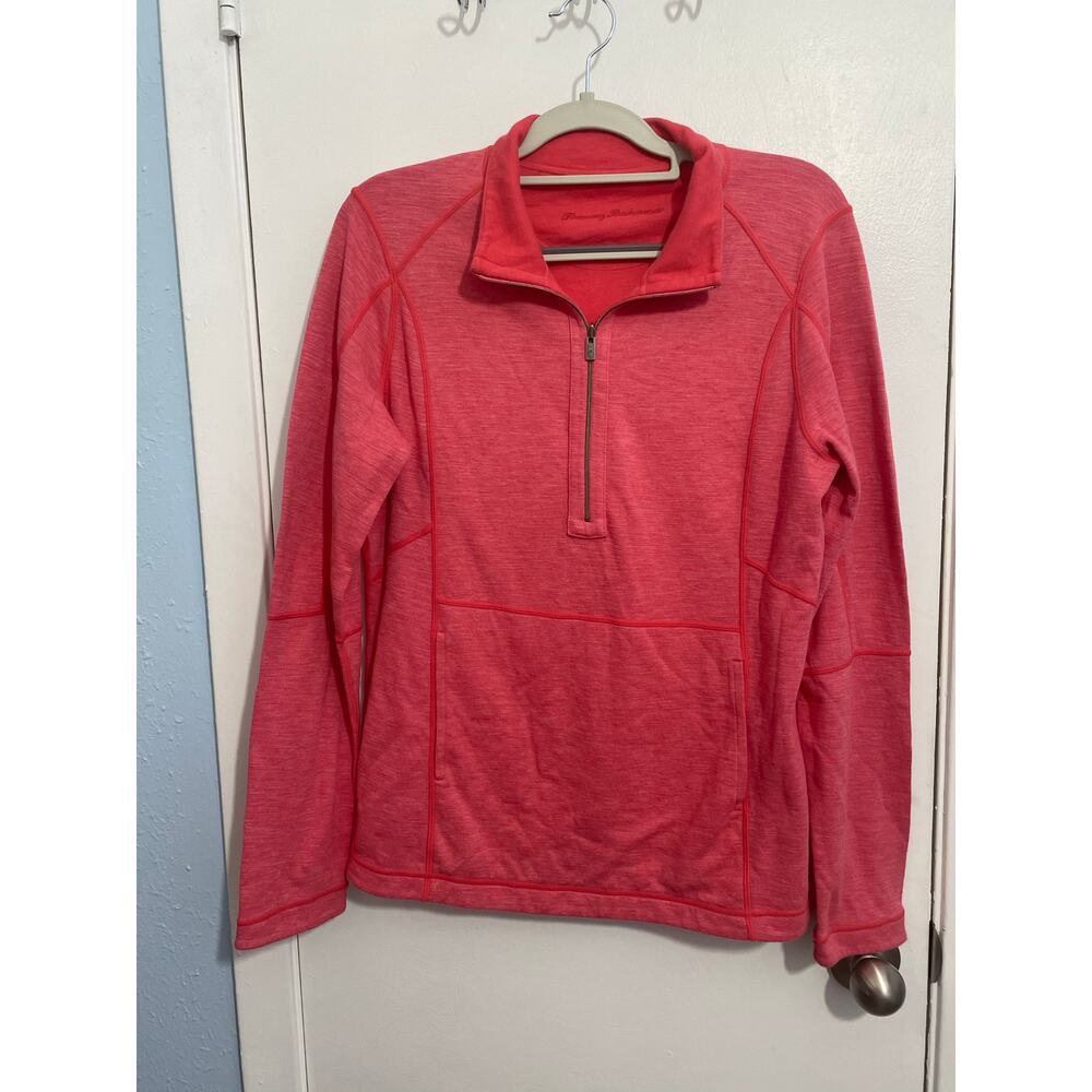 Tommy Bahama Sweatshirt Medium Pink Quarter Zip Athleisure Workout Spring